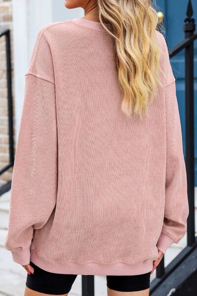 Heart Round Neck Dropped Shoulder Sweatshirt