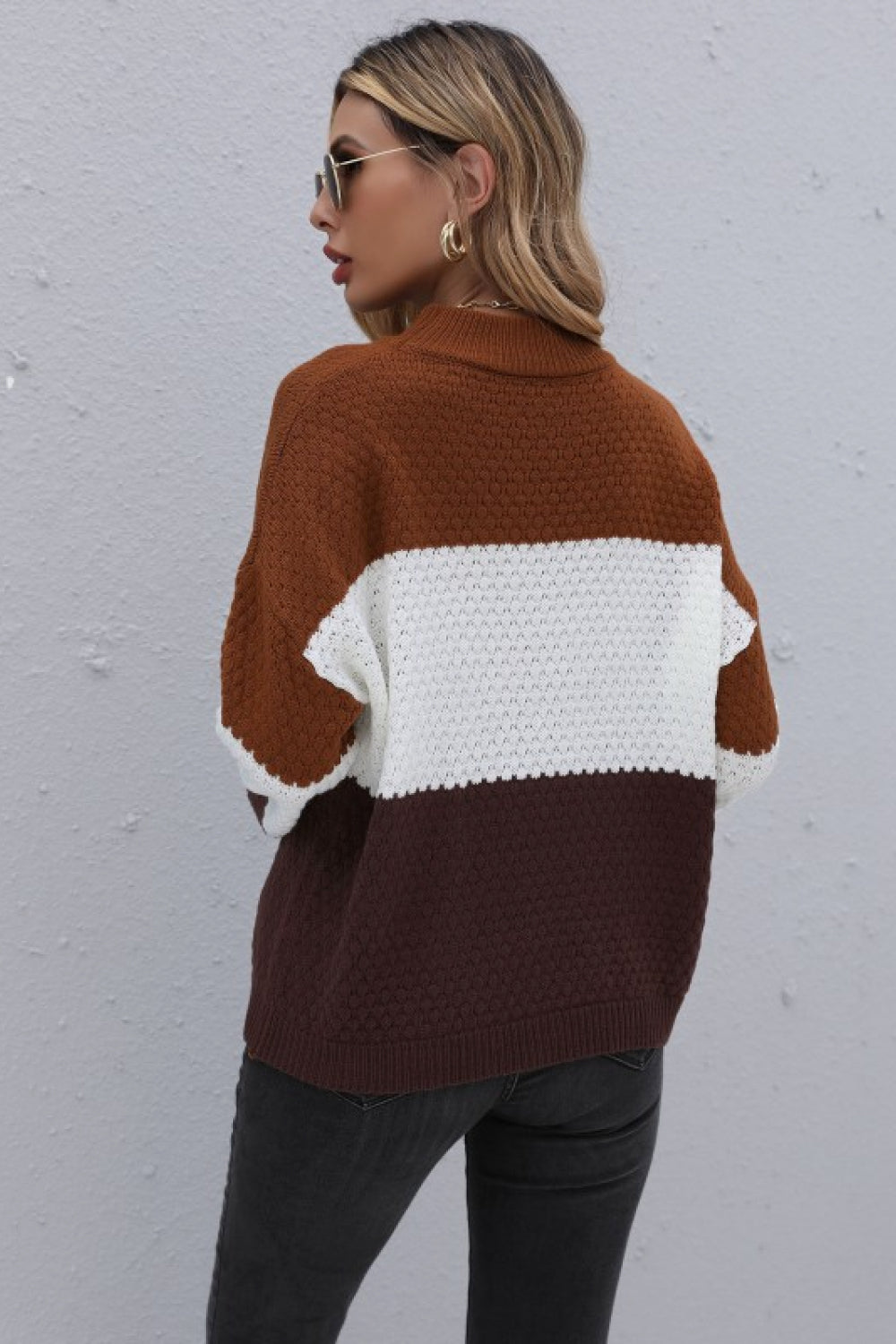 Color Block Long Sleeve Sweater - GlamZation