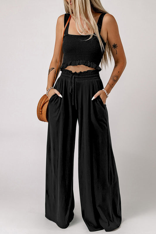 Square Neck Cropped Tank Top and Long Pants Set