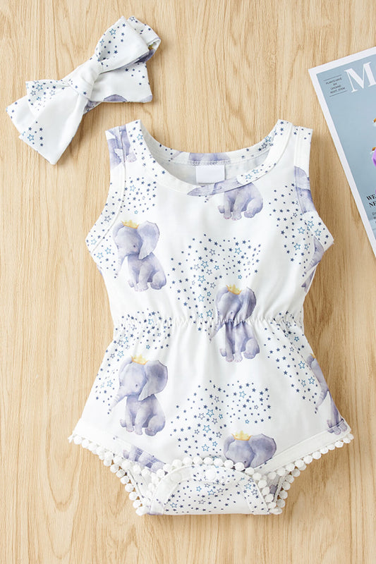 Baby Girl Elephant Print Bodysuit - GlamZation