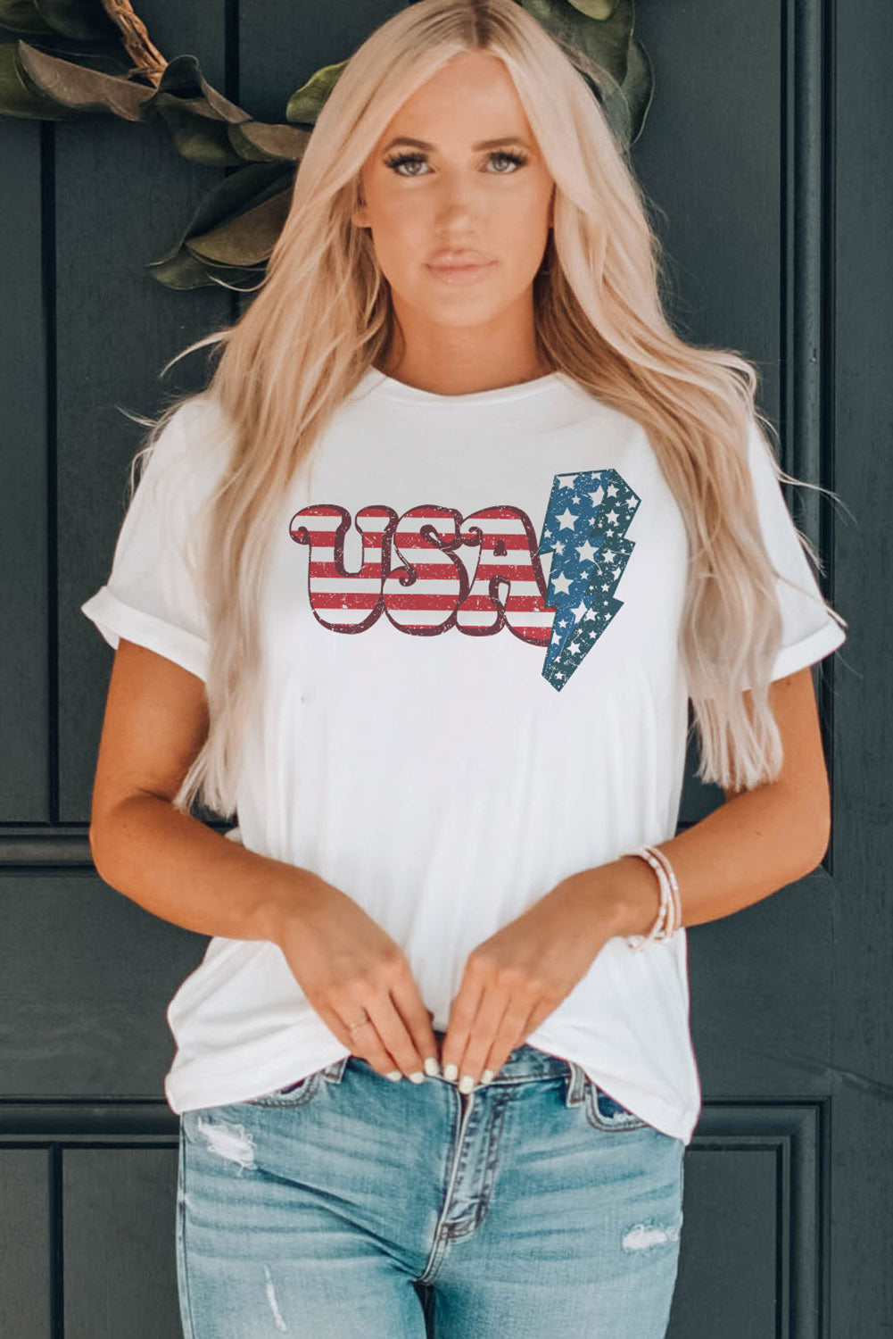 USA Lightning Graphic Round Neck Tee