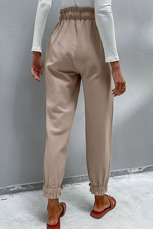 Drawstring Paperbag Waist Button Detail Pants