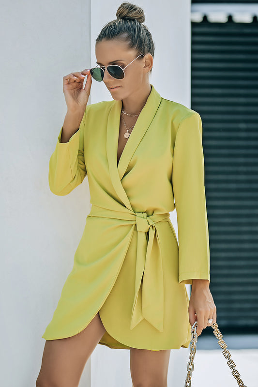 Belted Shawl Collar Blazer Dress - GlamZation