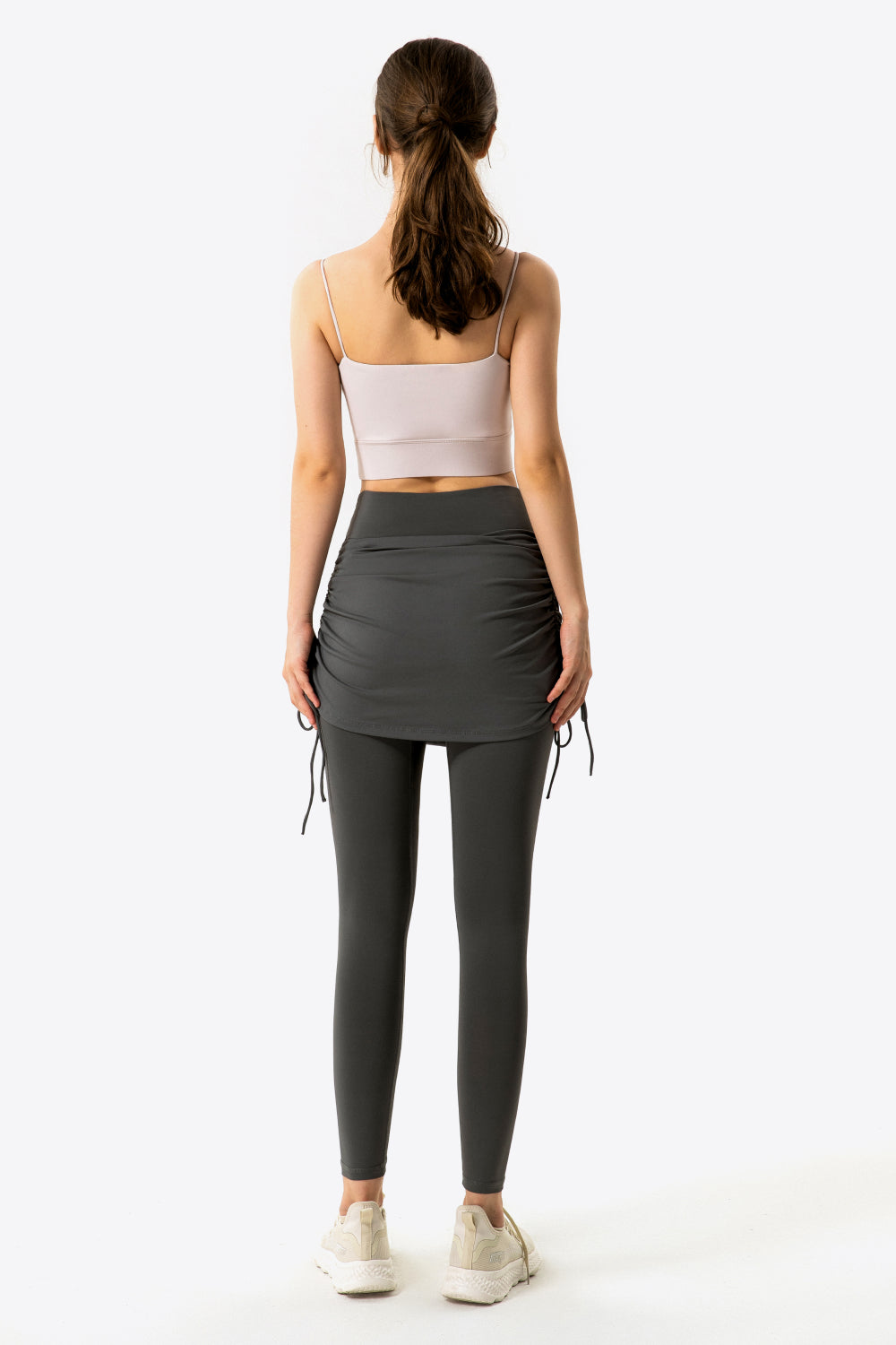 Drawstring Ruched Faux Layered Yoga Leggings - GlamZation