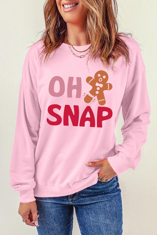 OH SNAP Round Neck Long Sleeve Sweatshirt