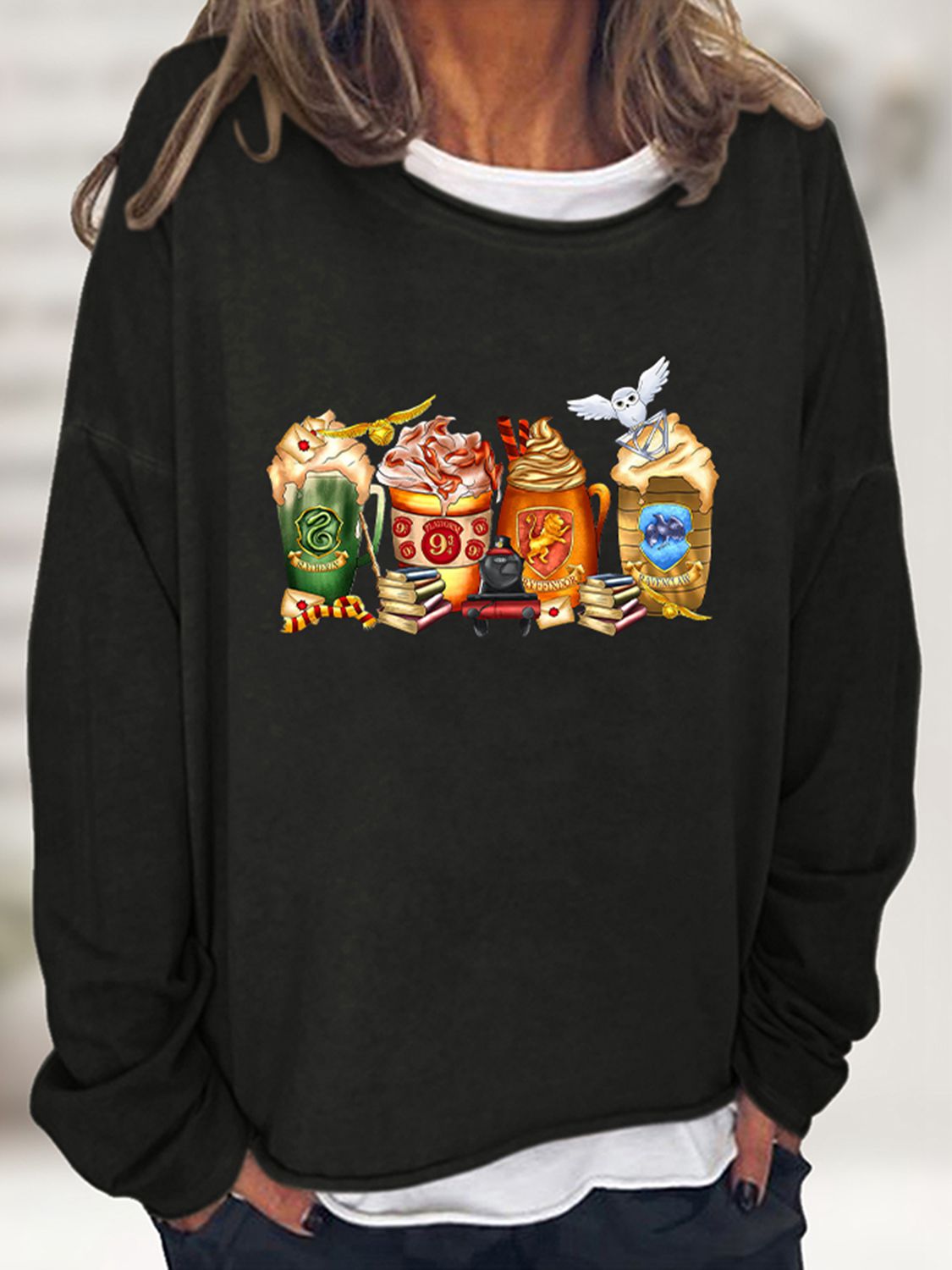 Full Size Graphic Round Neck Roll Hem Sweatshirt