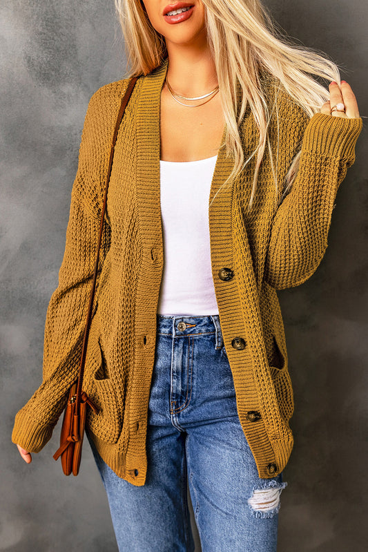 Drop Shoulder Button Down Pocketed Cardigan - GlamZation