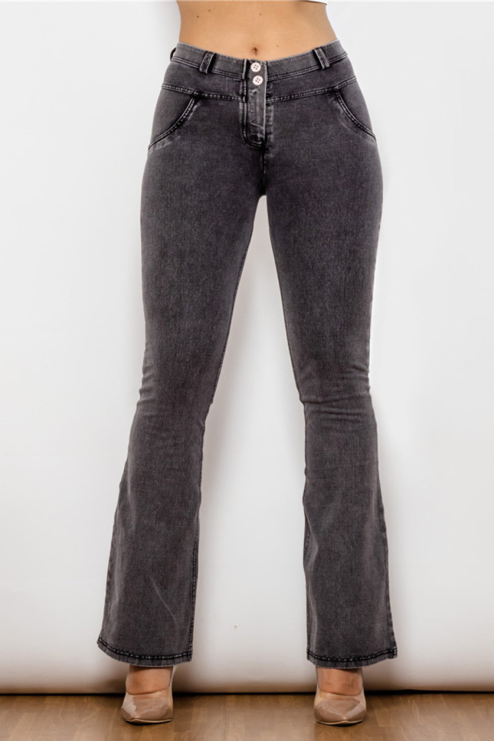 Two-Button Flare Jeans