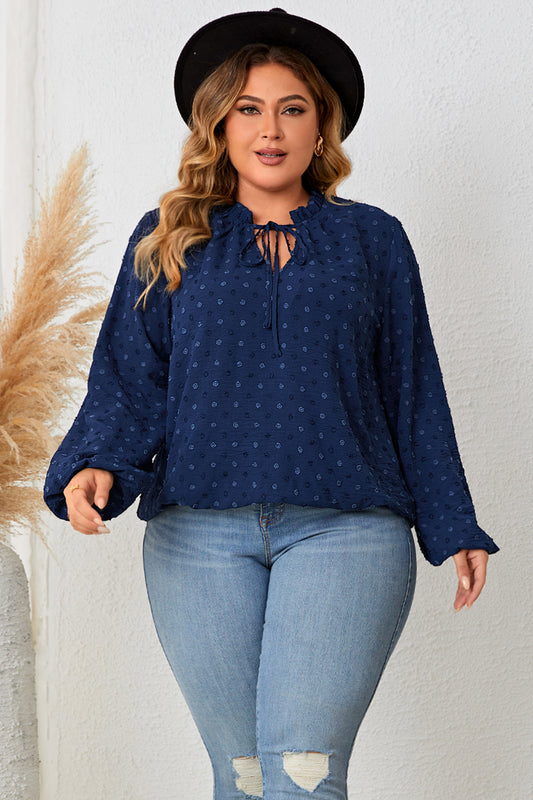 Plus Size Tie Neck Balloon Sleeve Blouse