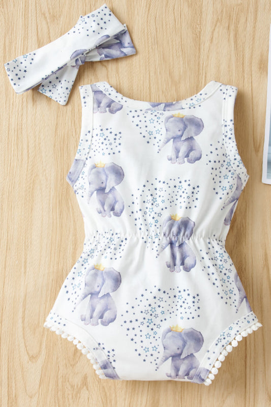 Baby Girl Elephant Print Bodysuit - GlamZation