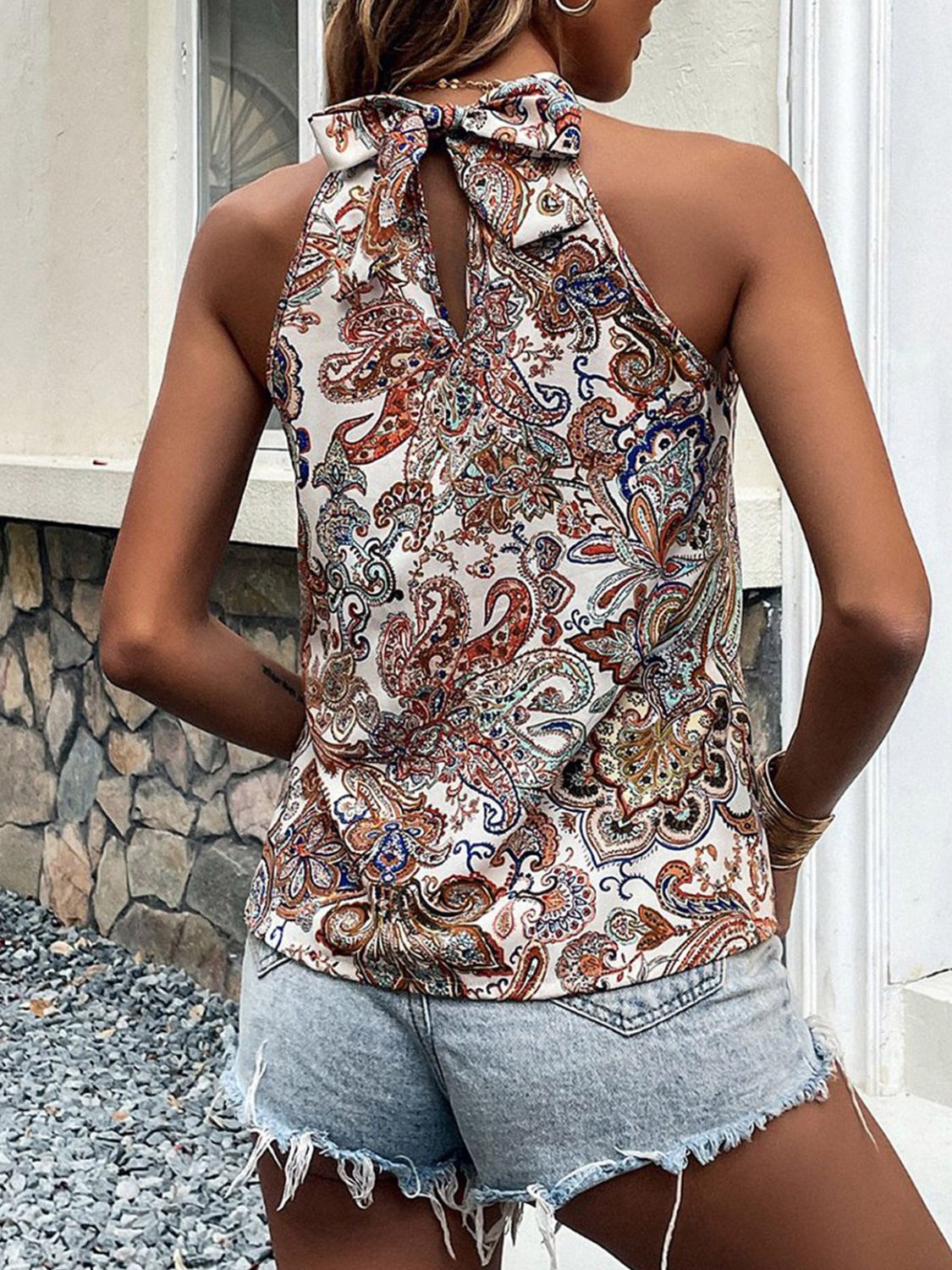 Printed Tie Back Tank Top