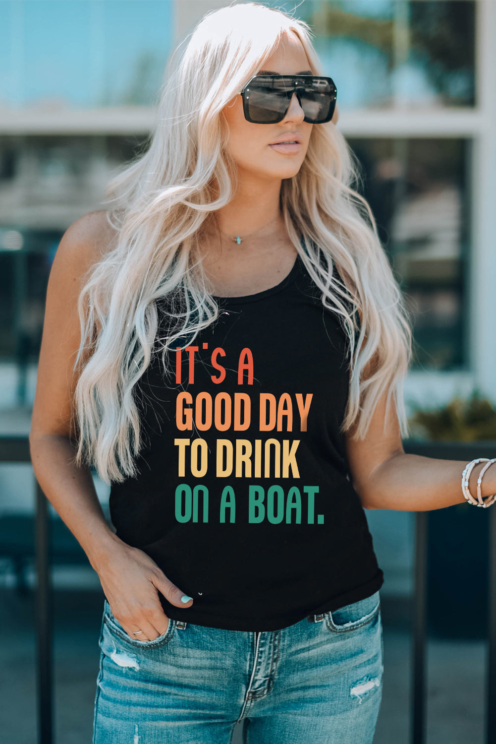 Slogan Graphic Scoop Neck Tank