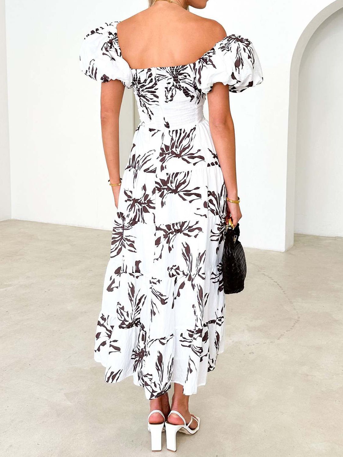 Twisted Printed Puff Sleeve Dress