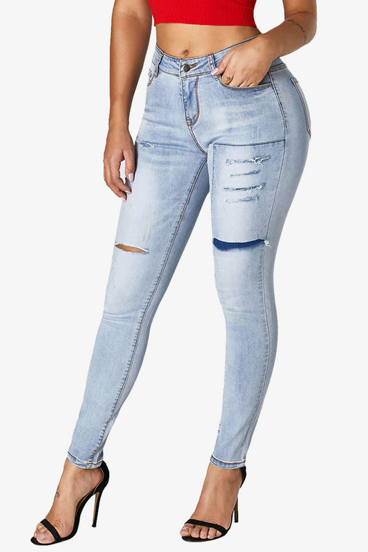 Acid Wash Ripped Skinny Jeans - GlamZation