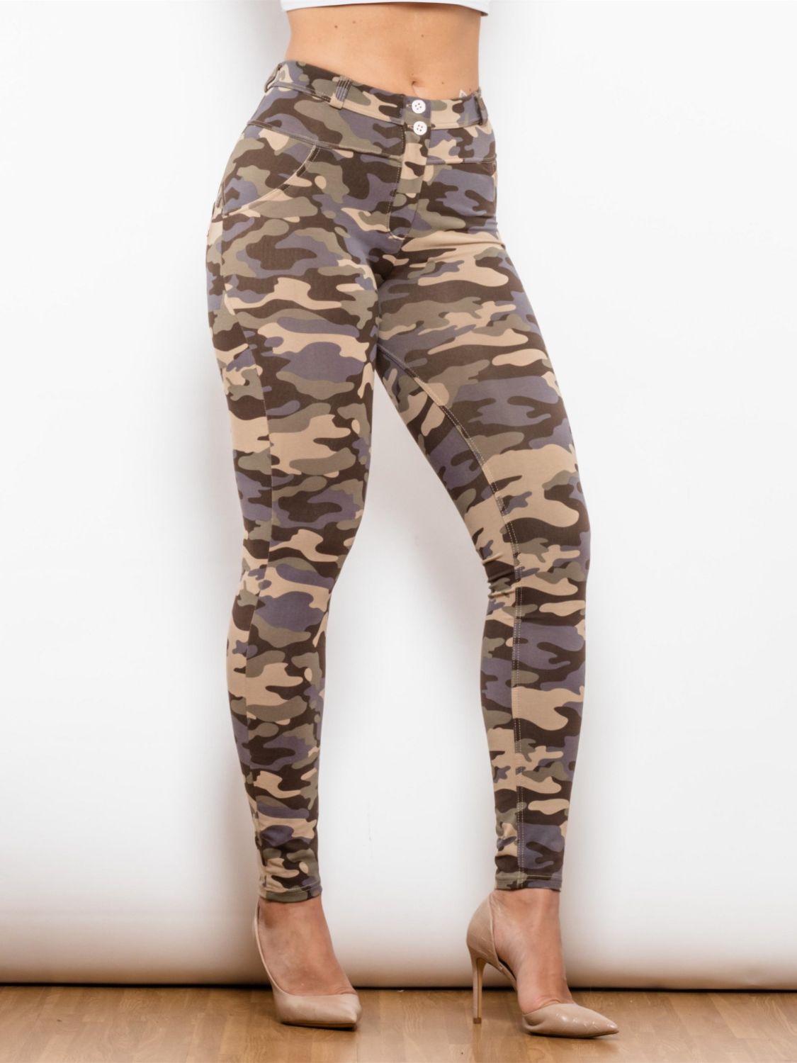 Full Size Camouflage Buttoned Leggings