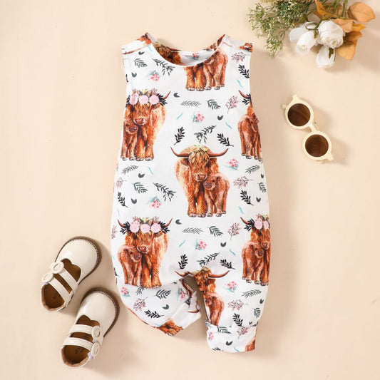 Baby Animal Print Round Neck Sleeveless Jumpsuit - GlamZation