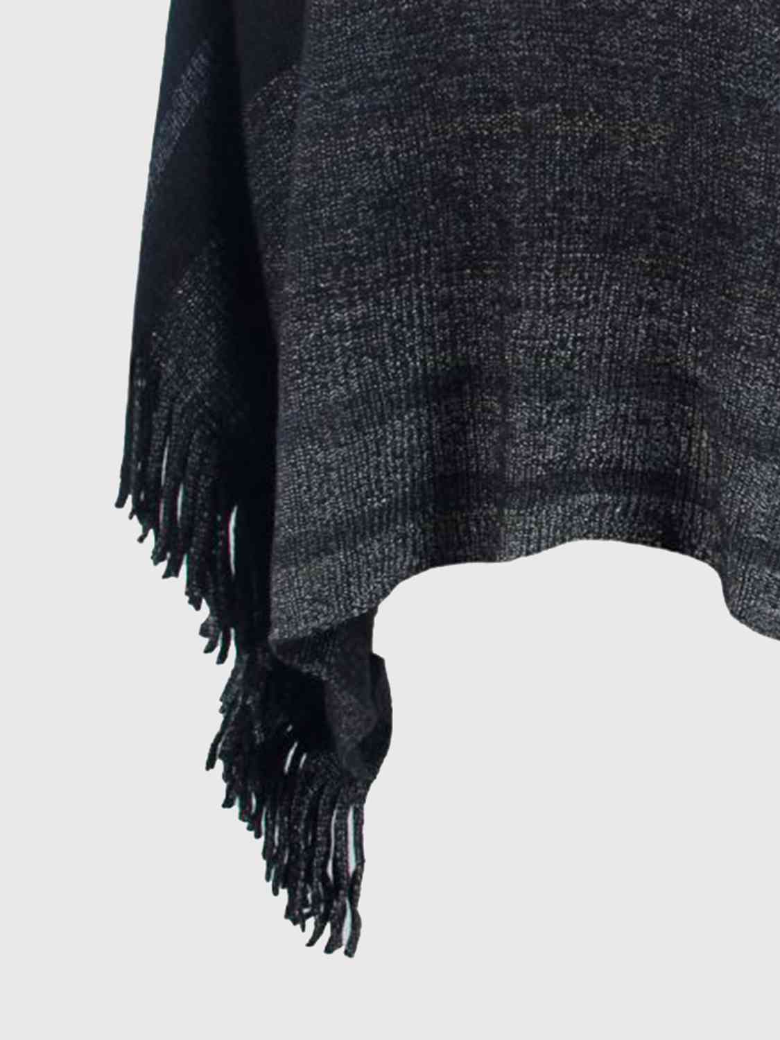 Striped Boat Neck Poncho with Fringes