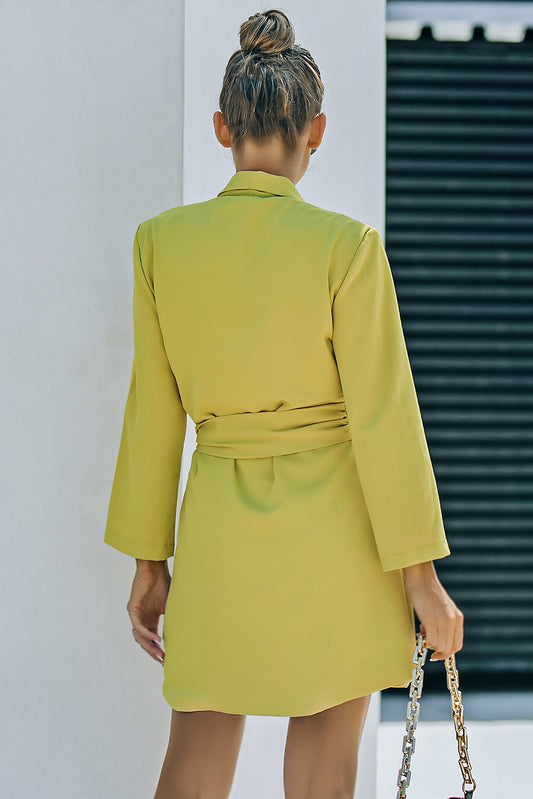 Belted Shawl Collar Blazer Dress - GlamZation