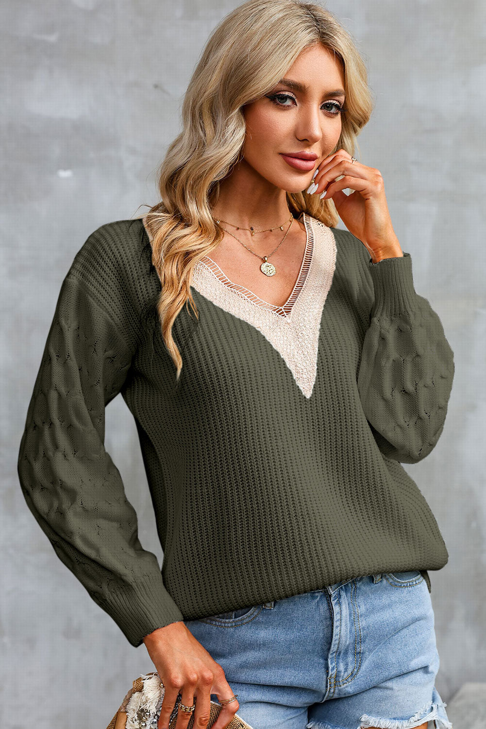 Contrast V-Neck Sweater