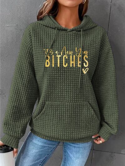 Full Size IT'S A NEW YEAR BITCHES Waffle-Knit Hoodie