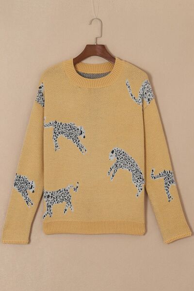 Animal Element Round Neck Dropped Shoulder Sweater