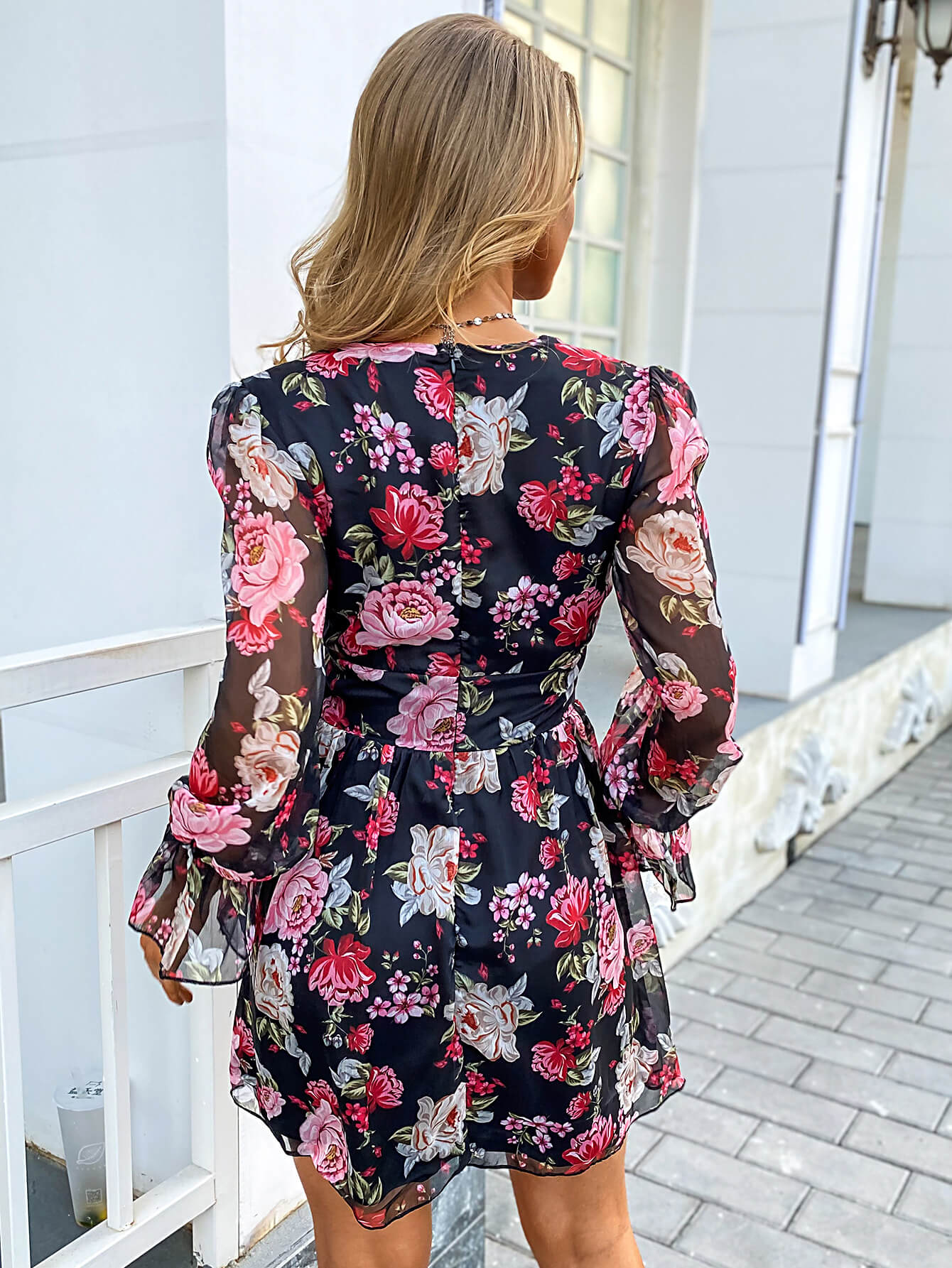 Floral Decorative Button Pleated Dress - GlamZation