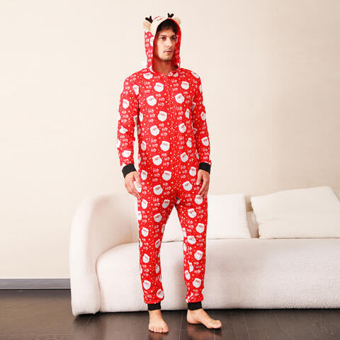 Santa Print Hooded Jumpsuit