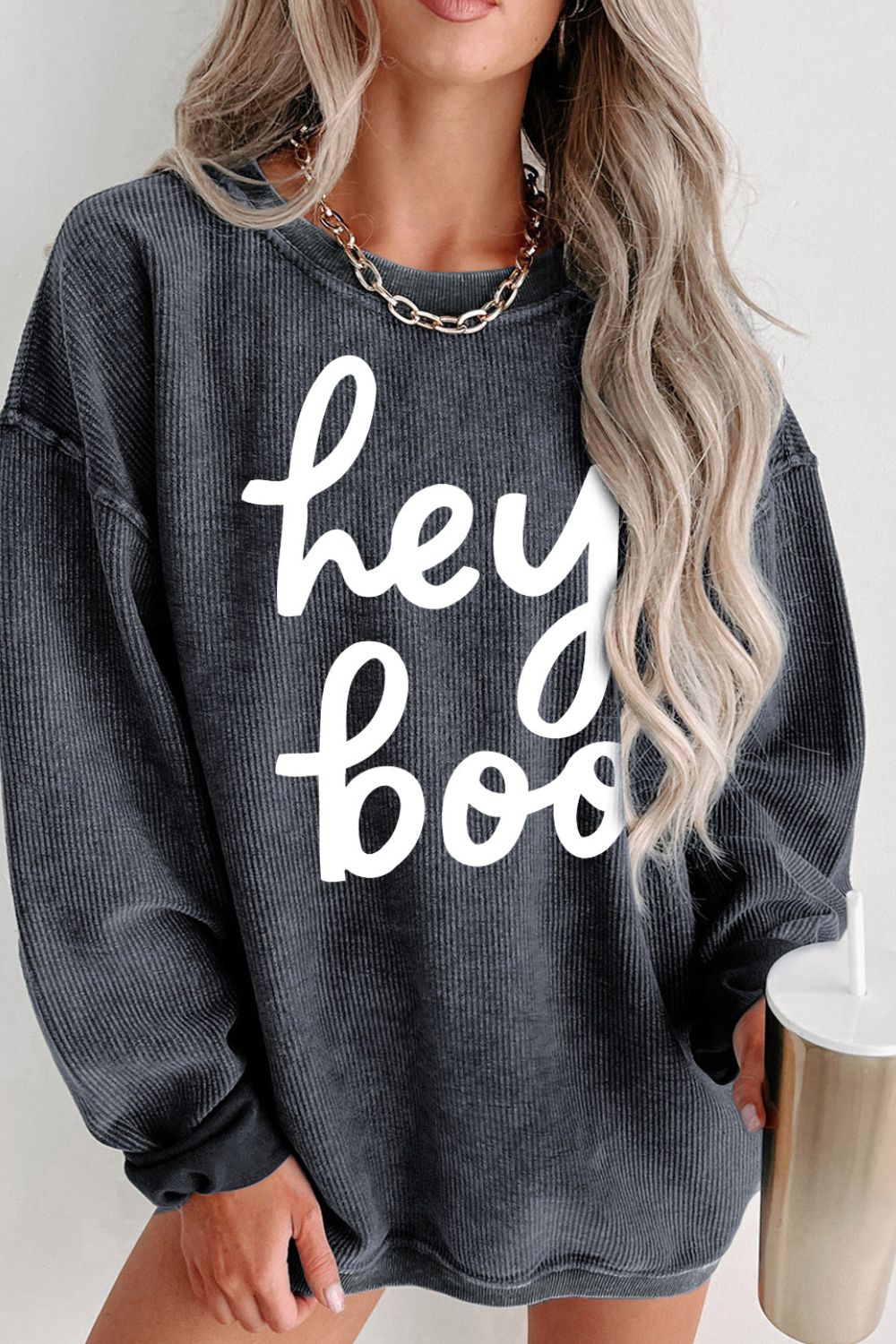 Round Neck Dropped Shoulder Graphic Sweatshirt