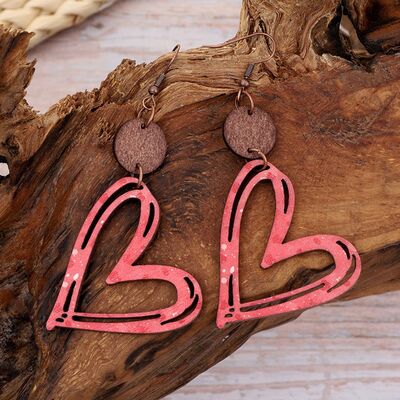 Cutout Heart Shape Wood Earrings