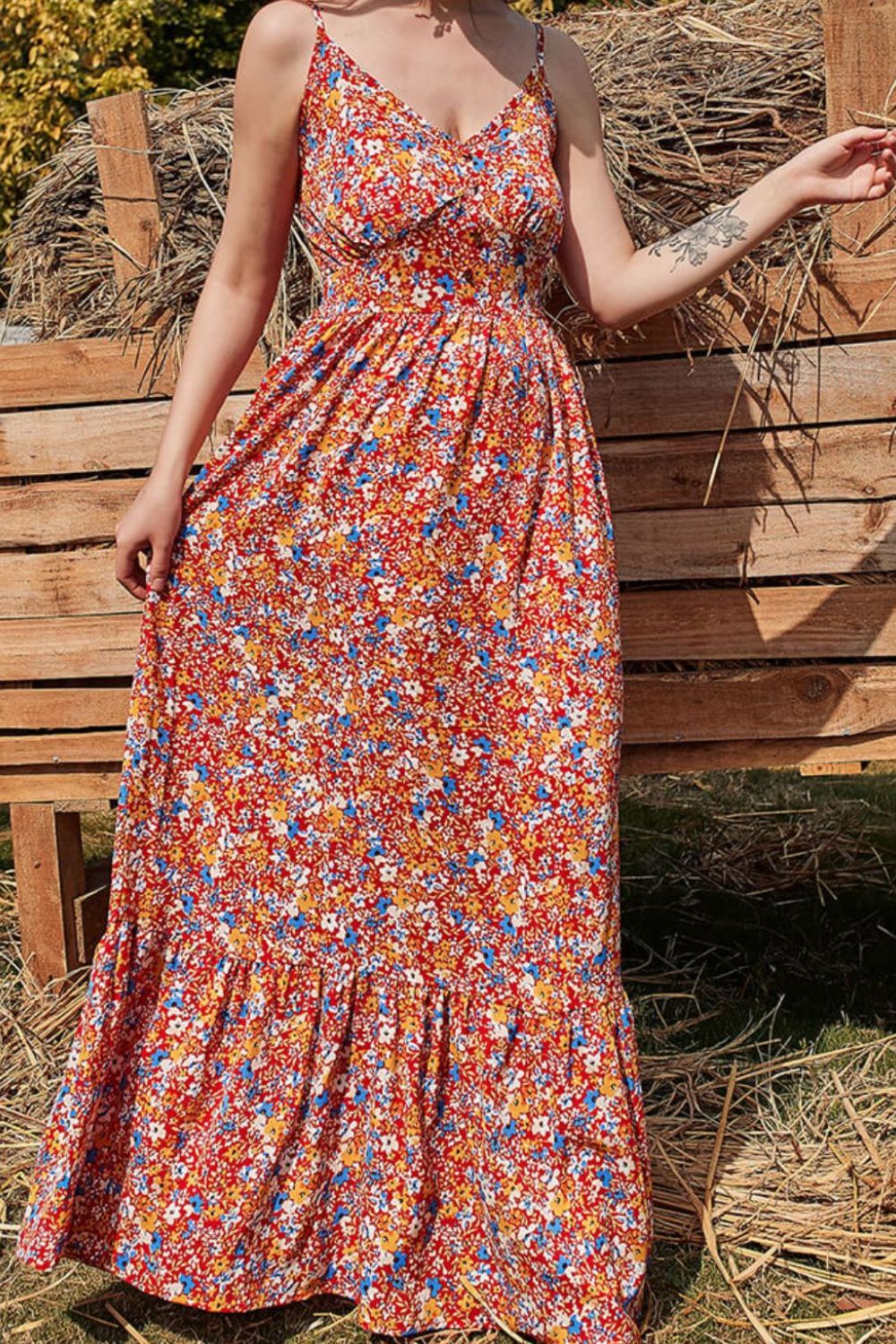 Ditsy Floral Spaghetti Strap Maxi Dress - GlamZation