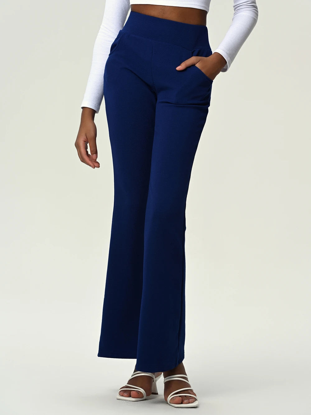 High Waist Flare Leg Pants with Pockets