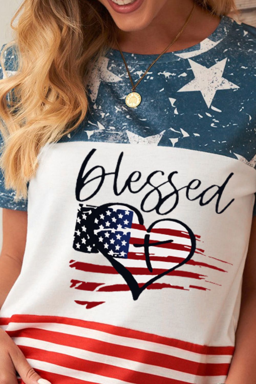 BLESSED Stars and Stripes Color Block T-Shirt - GlamZation