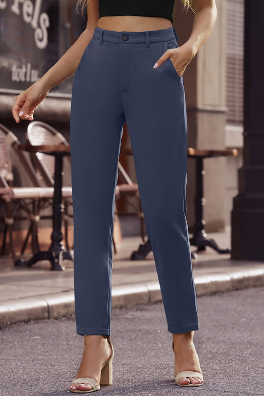 Ankle-Length Straight Leg Pants with Pockets - GlamZation