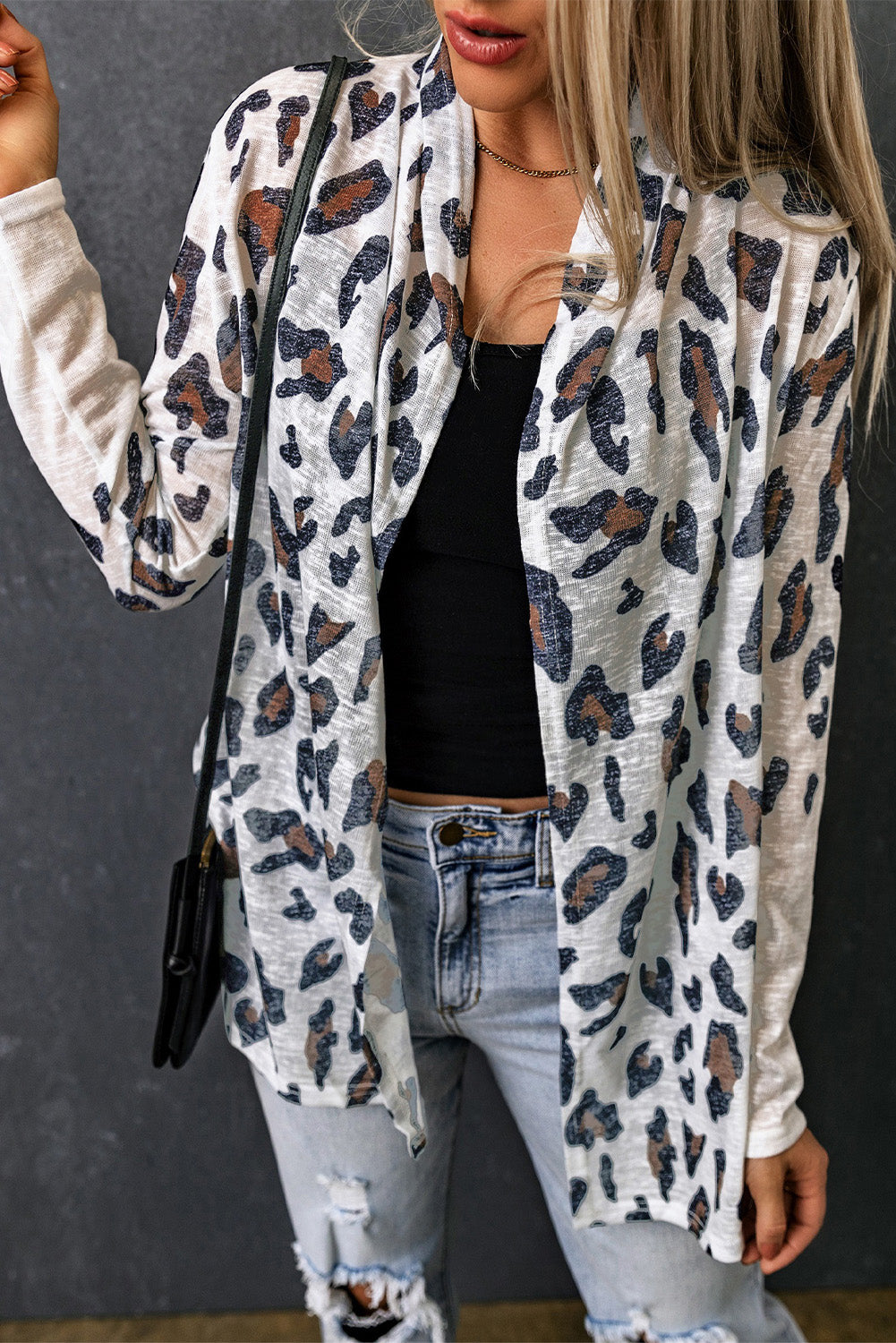 Leopard Print Open Front Longline Cardigan