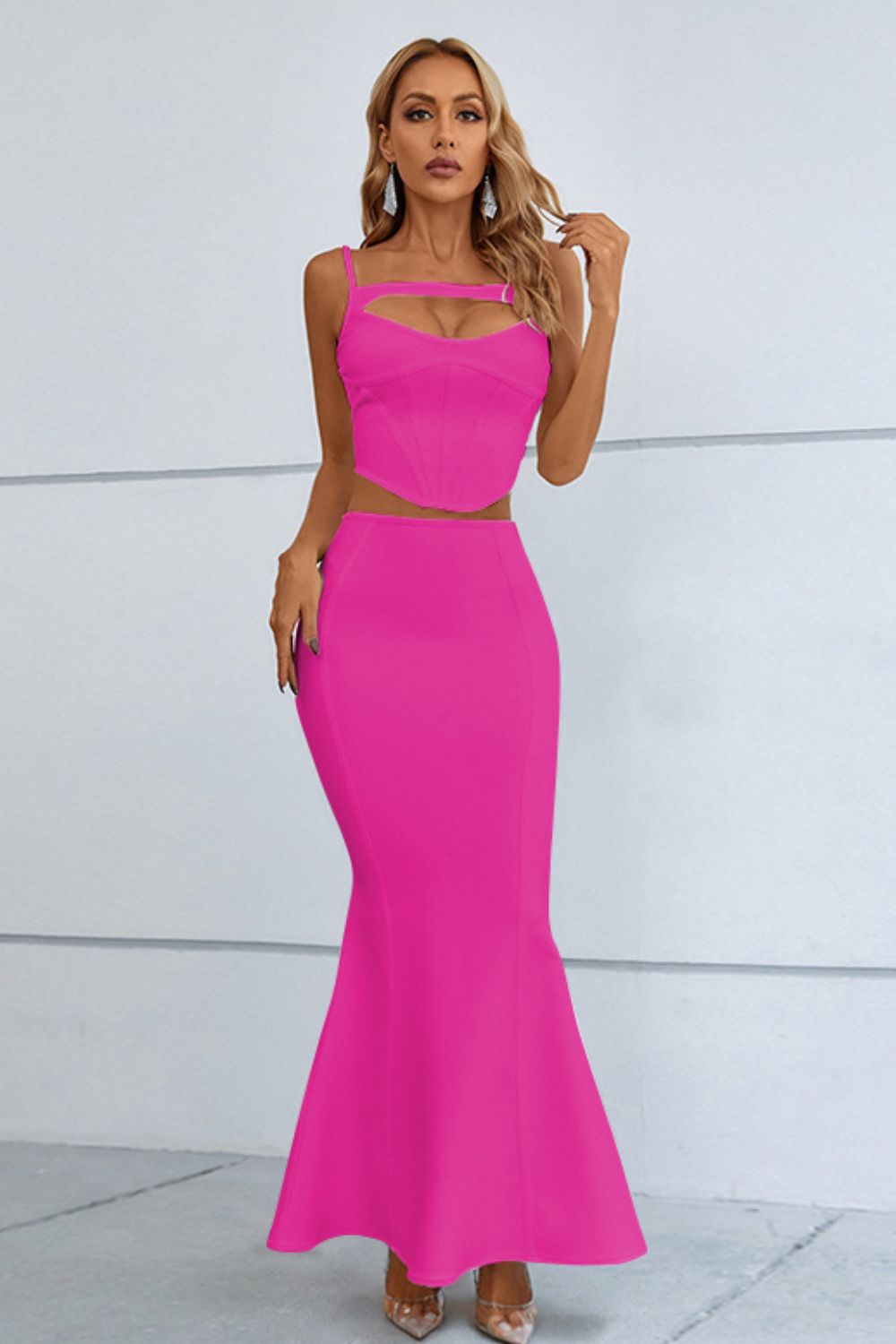 Cutout Seam Detail Cami and Fishtail Skirt Set - GlamZation