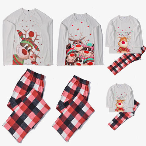 Women Reindeer Top and Plaid Pants Set