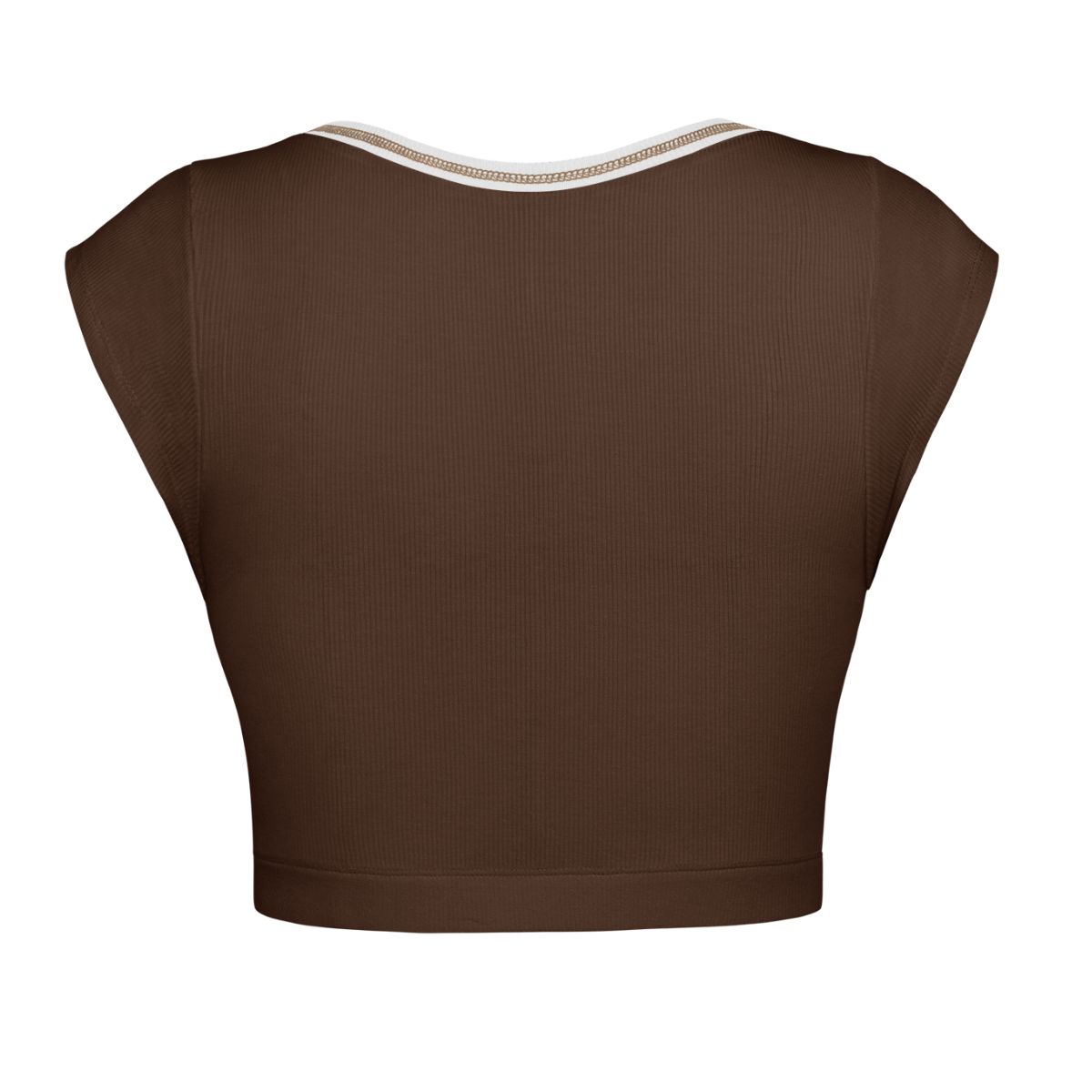 Notched Neck Cap Sleeve Cropped Tee