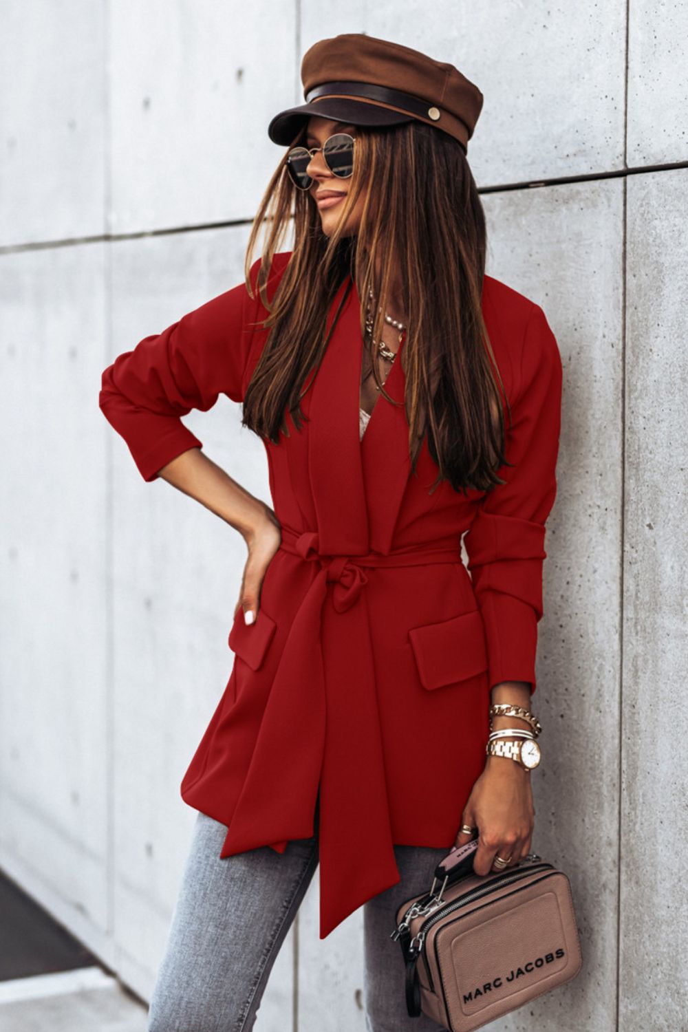 Belted Shawl Collar Blazer - GlamZation