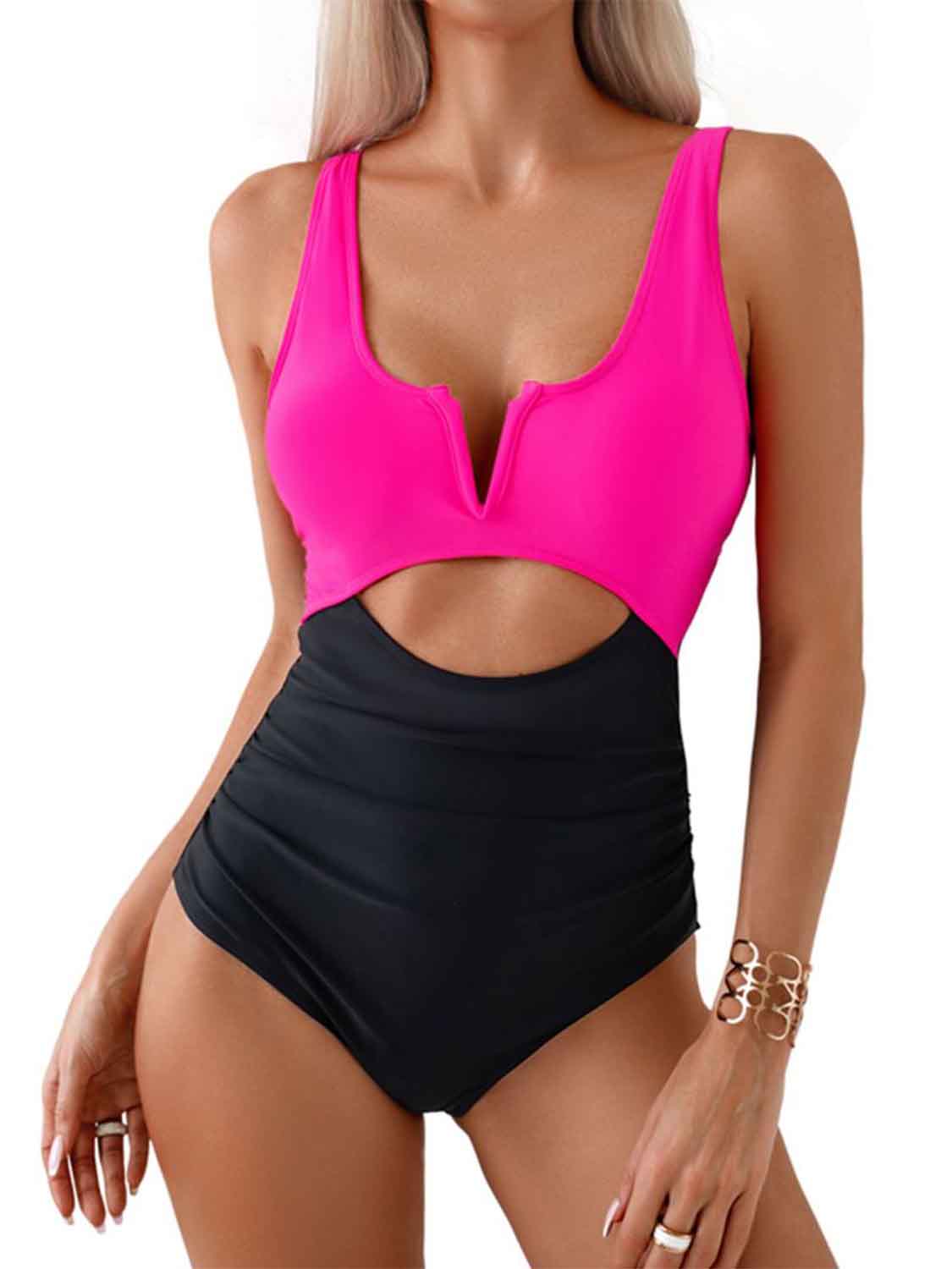 Tied Cutout Contrast One-Piece Swimwear