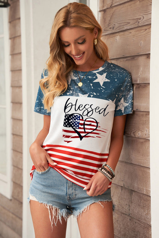 BLESSED Stars and Stripes Color Block T-Shirt - GlamZation