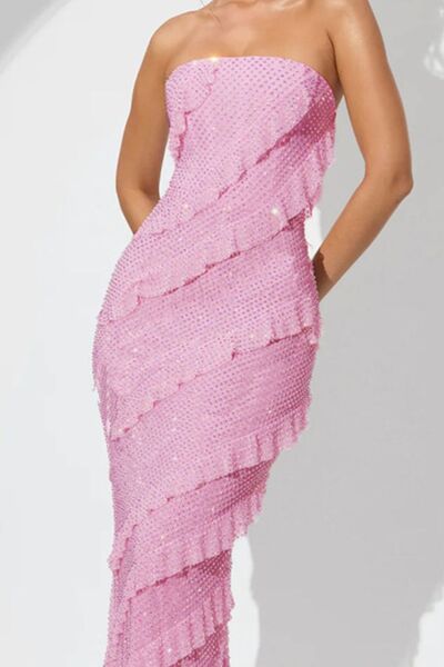 Sequin Ruffled Straight Across Dress