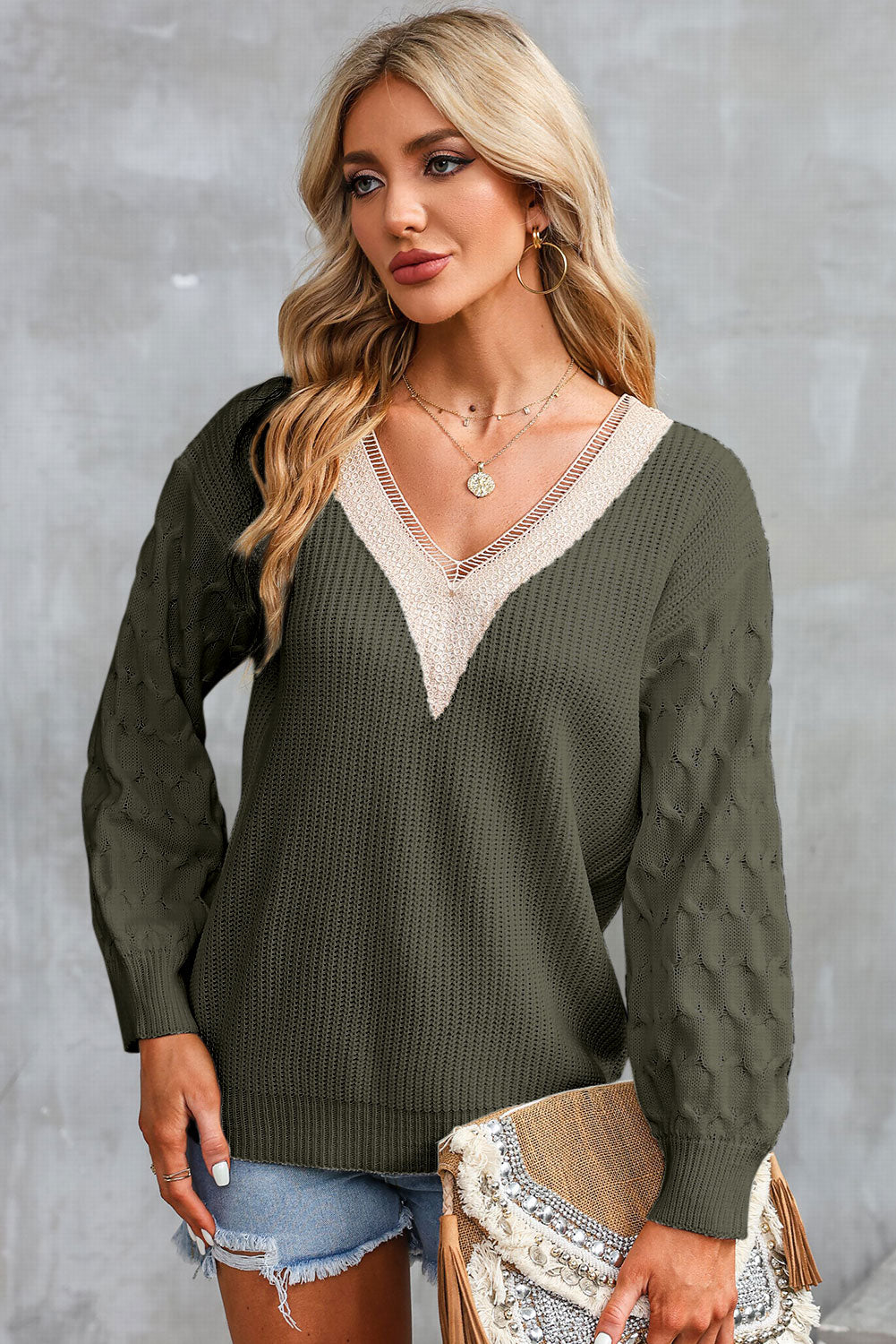 Contrast V-Neck Sweater