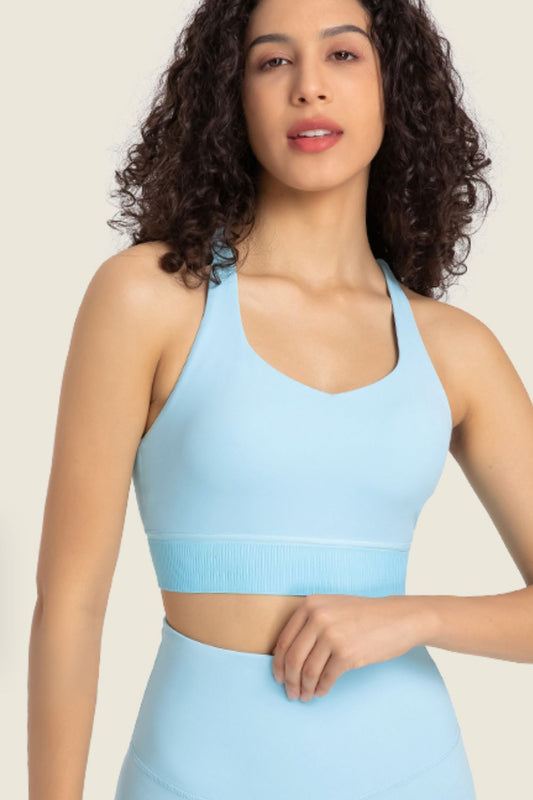 Feel Like Skin Racerback Halter Neck Sports Bra - GlamZation