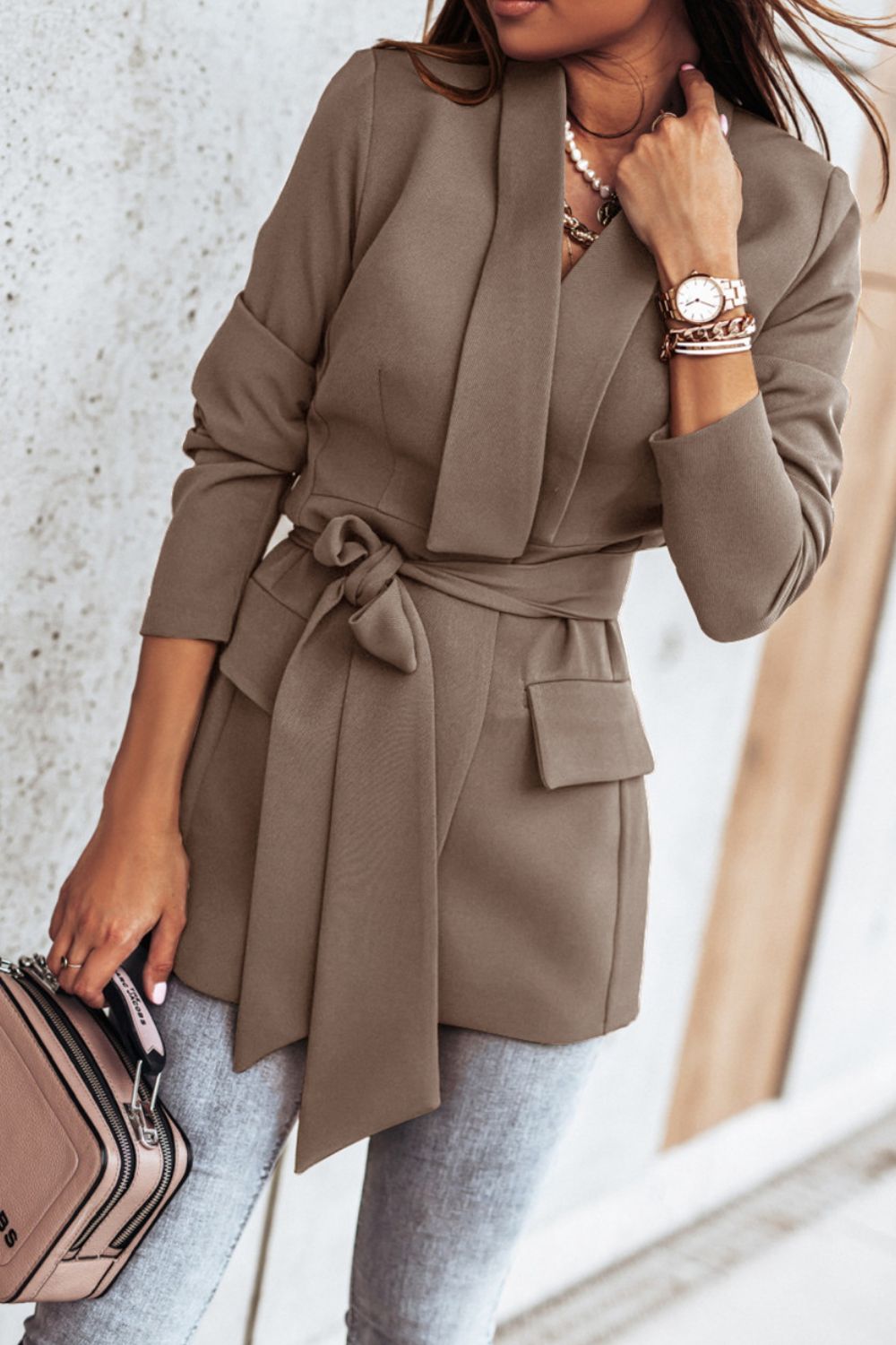 Belted Shawl Collar Blazer - GlamZation