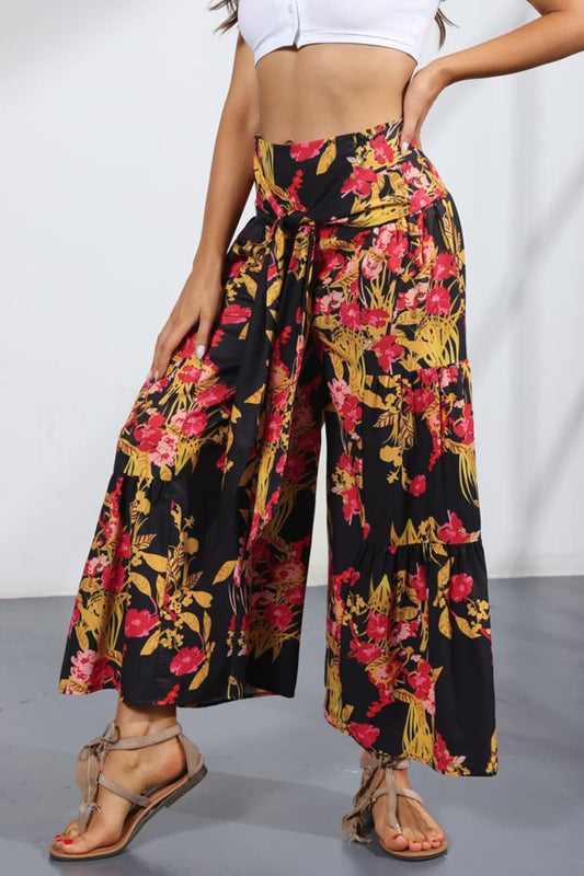 Printed Tie-Front Culottes