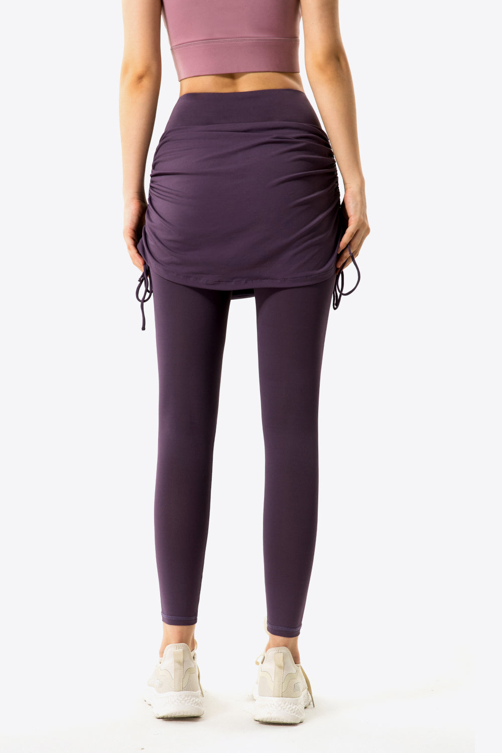 Drawstring Ruched Faux Layered Yoga Leggings - GlamZation