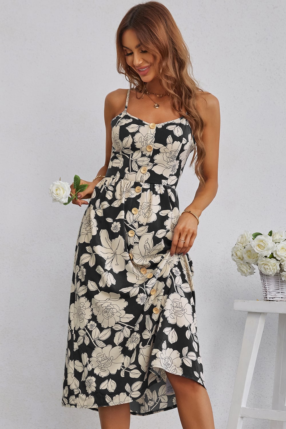 Floral Cutout Bow Detail V-Neck Dress - GlamZation