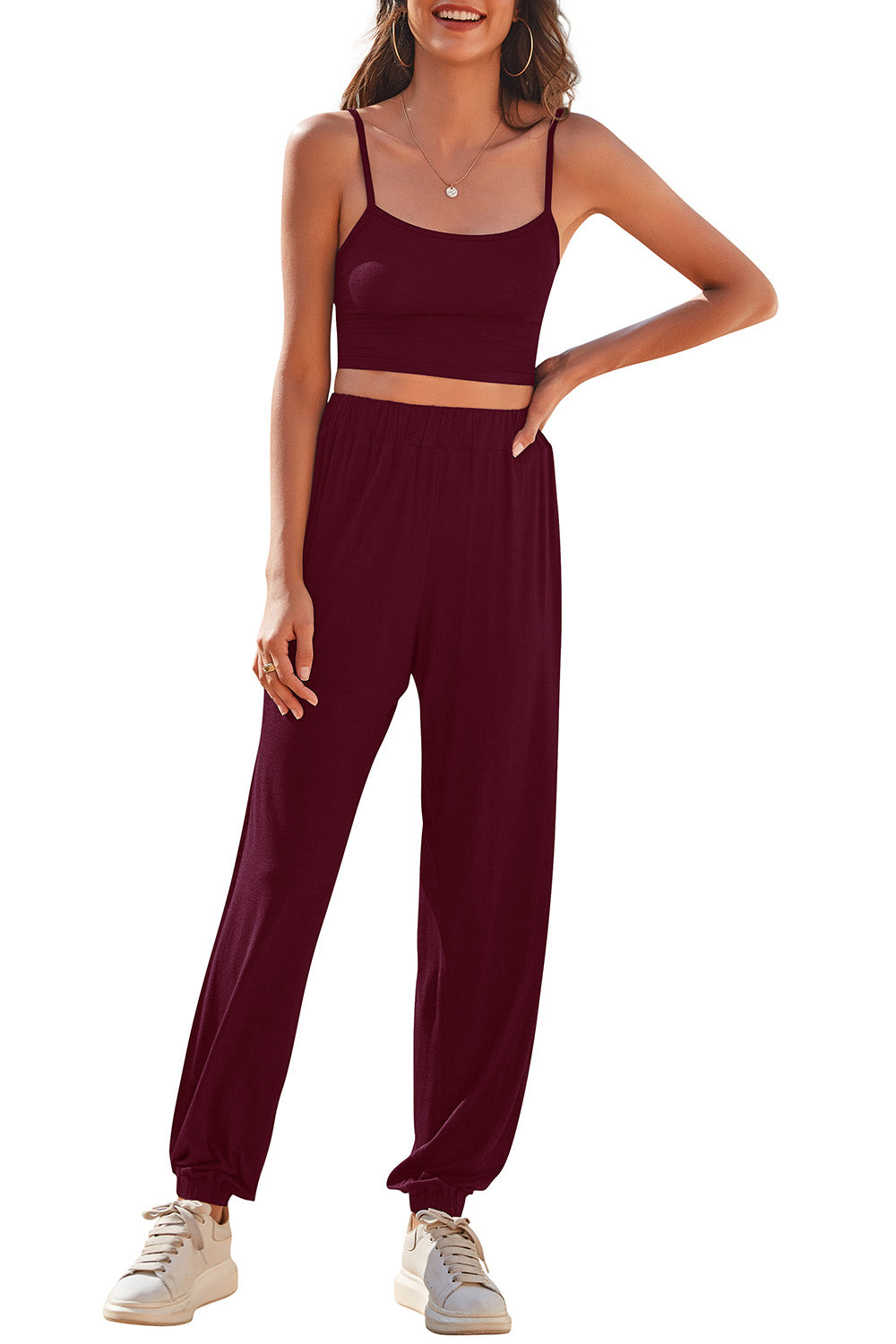 Cropped Cami and Side Split Joggers Set - GlamZation