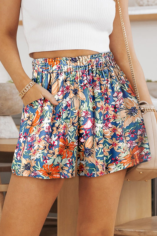 Floral High Waist Shorts with Pockets