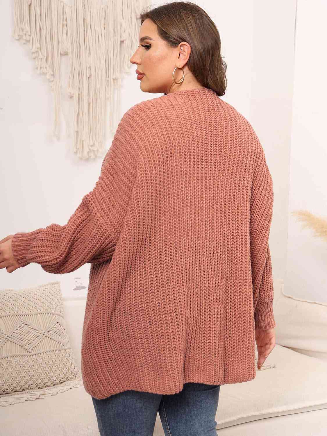 Plus Size Open Front Dropped Shoulder Knit Cardigan